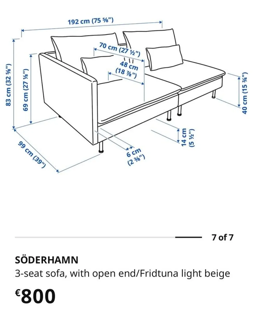 IKEA SODERHAMN 3-seat sofa with open end - Fridtuna Light Beige - Image 4