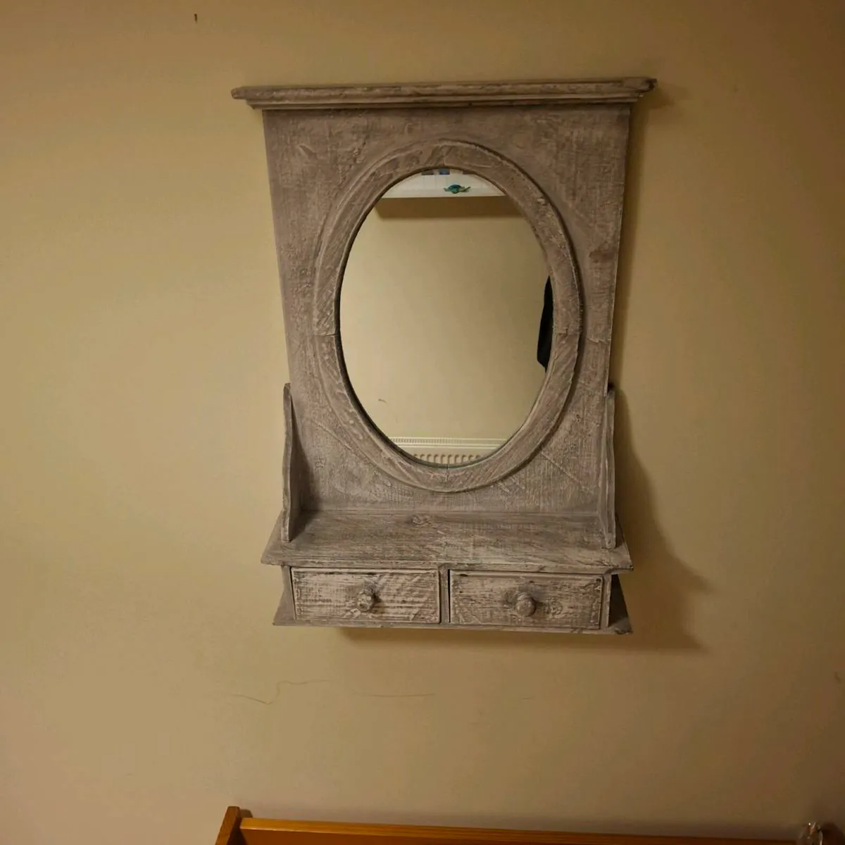 vintage-style oval wall mirror with drawers - Image 2