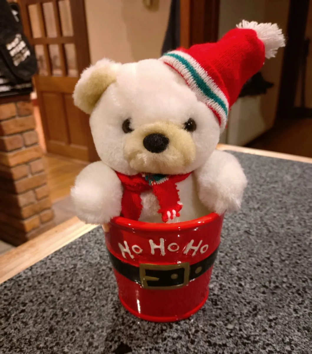 Ceramic "ho Ho Ho" Christmas Plant Pot & Teddy. - Image 1
