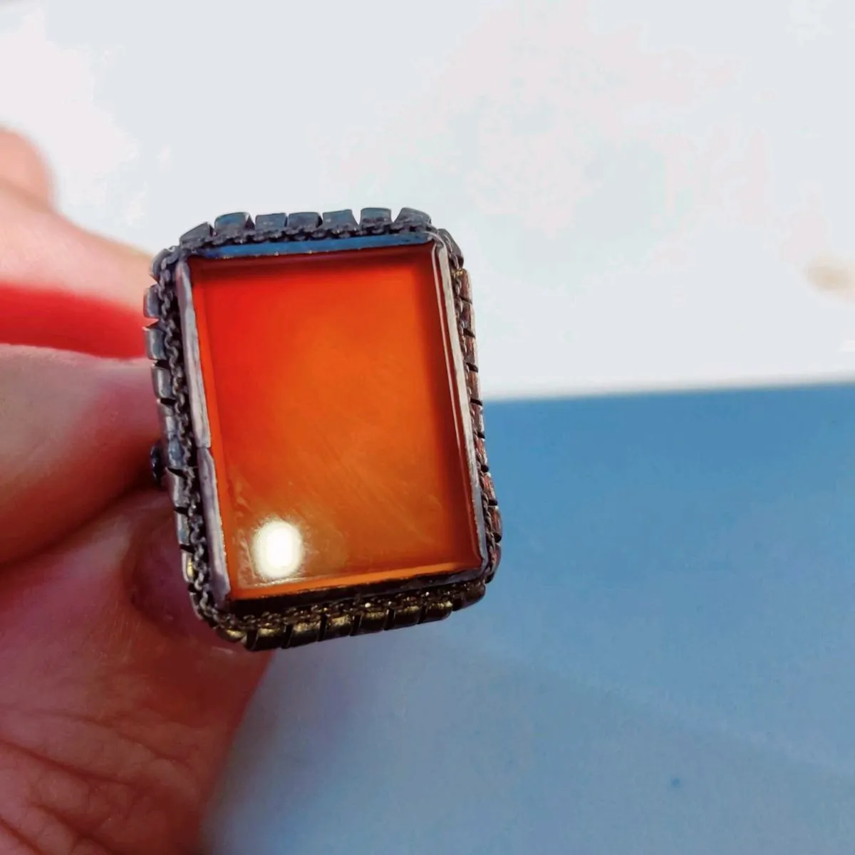 RARE, TUDOR CARNELIAN, 925 Silver Huge Oblong Ring - Image 1