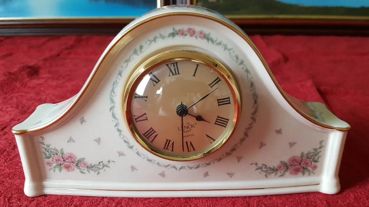 Lenox Porcelain Floral Mantle Clock Made In USA - Image 2