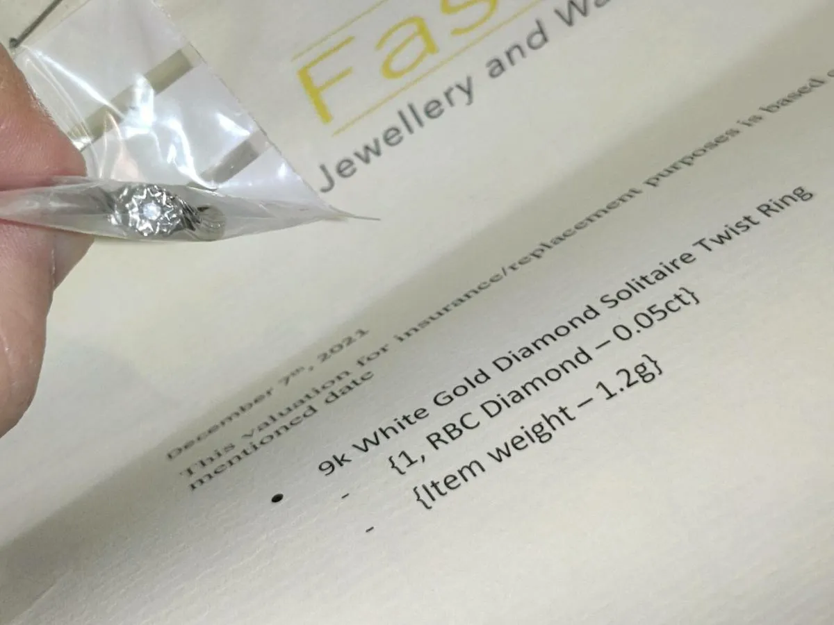DIAMOND TWIST, 9CT White Gold Ring & Certificate ! - Image 2