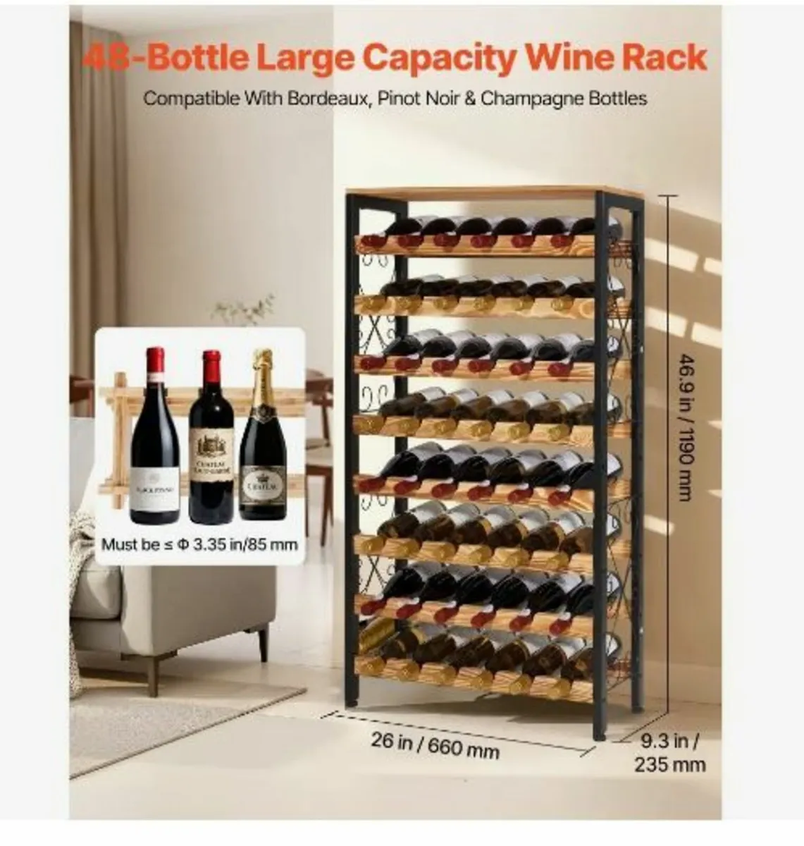 48 Bottle Wine Rack,8-Tier Iron - Image 3