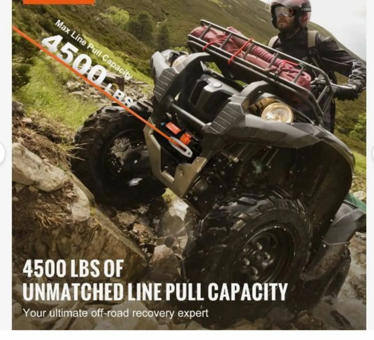 Electric Winch ATV UTV 2041.2 kg Synthetic - Image 2