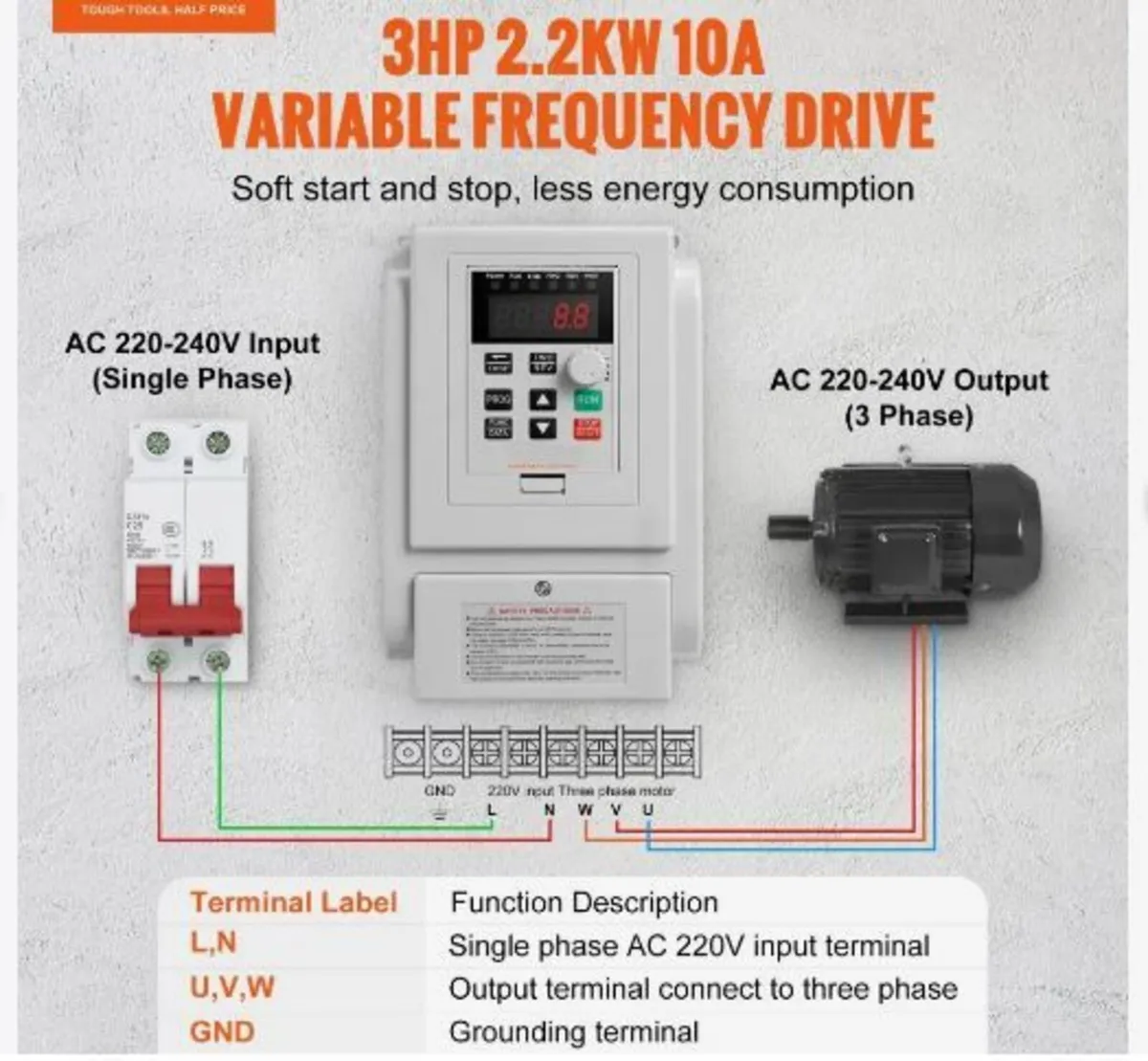VFD 2.2KW 10A 3HP Variable Frequency Drive for 3-P - Image 2