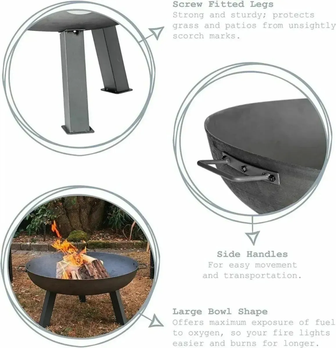 Patio Garden Fire Pit Burner Raw Iron with Handles - Image 3