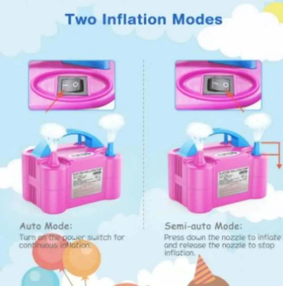 Electric Balloon Pump Fast Inflation Double Nozzle - Image 2