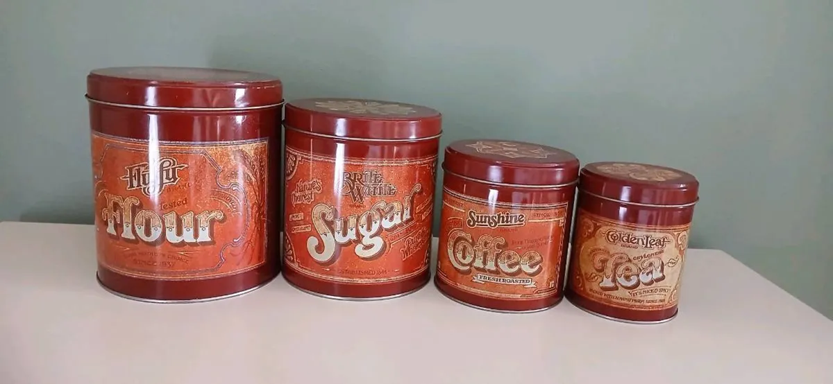 Mid Century Tea Coffee Sugar Flour Cannisters - Image 1