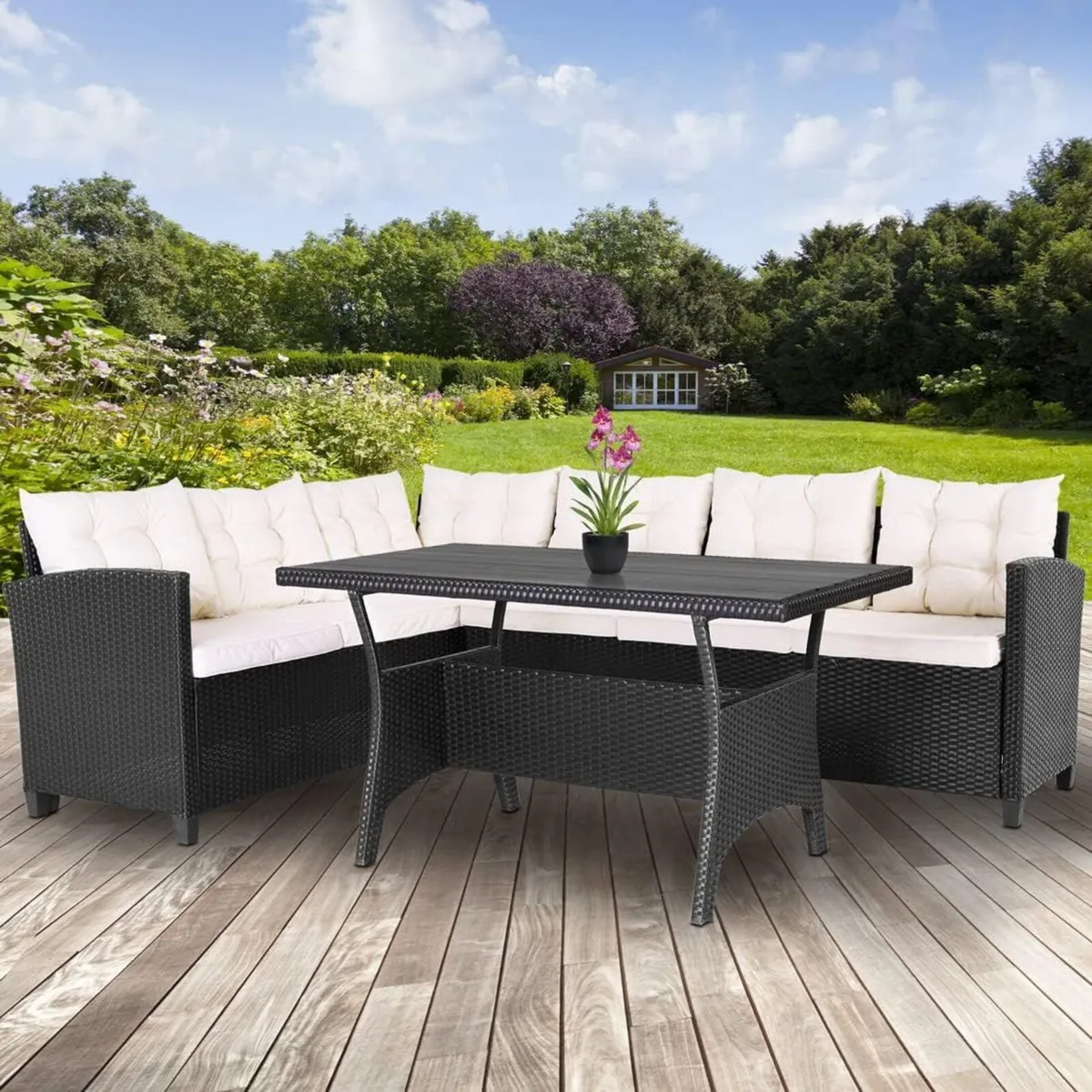 Polyrattan Corner Lounge Garden Furniture Set with - Image 1