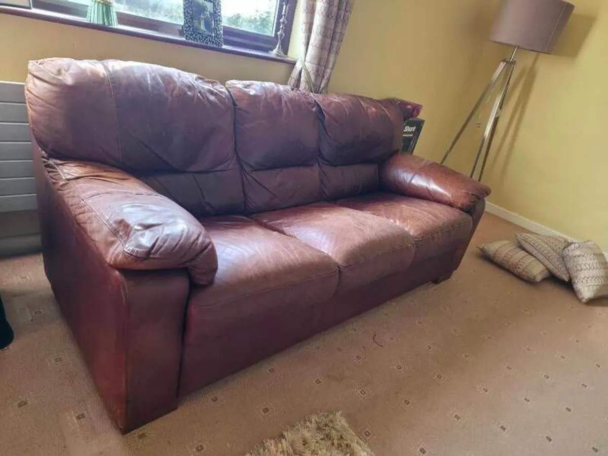 3 seater brown leather couch/sofa - Image 1