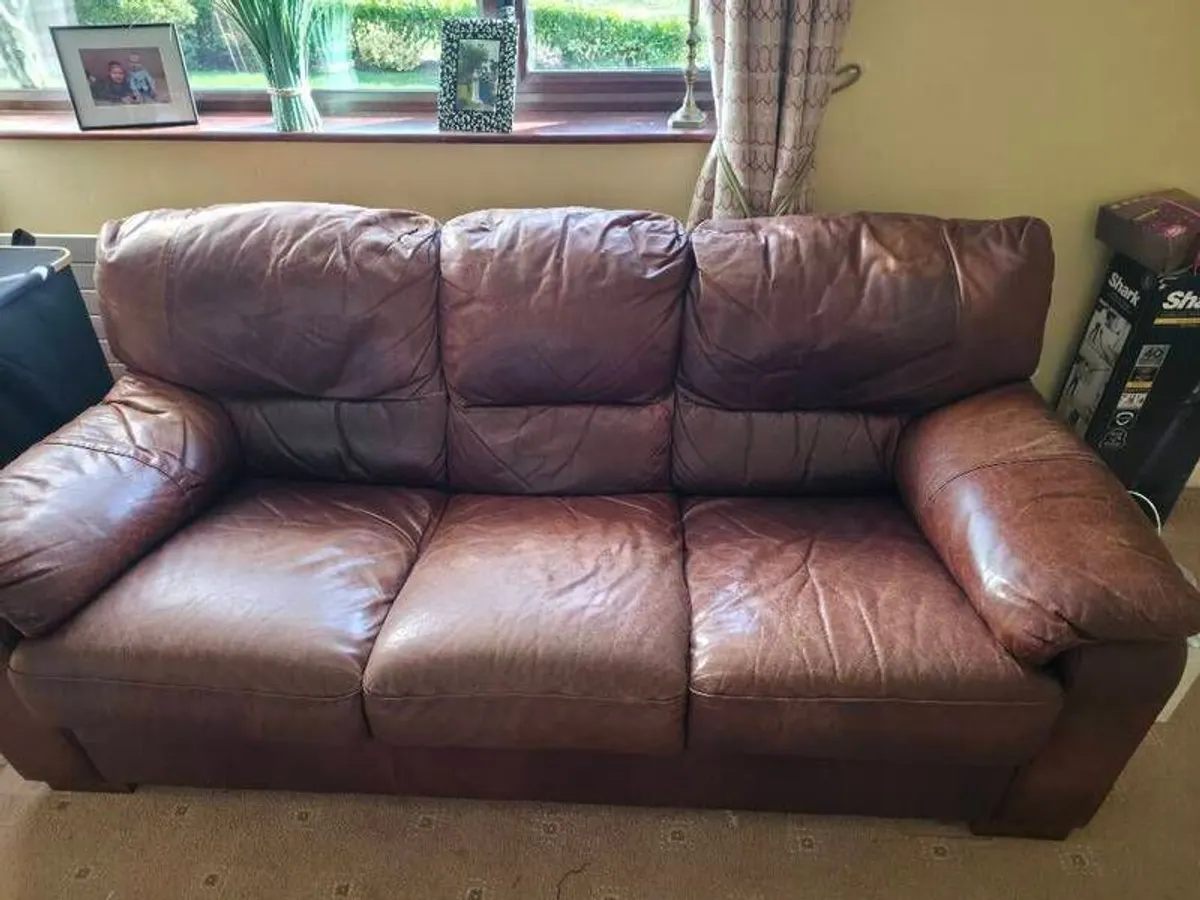 3 seater brown leather couch/sofa - Image 2