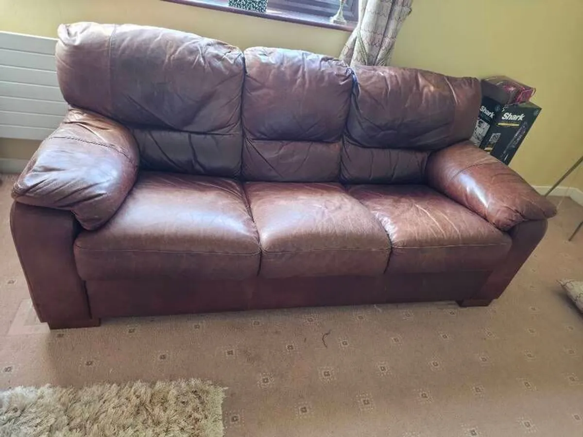 3 seater brown leather couch/sofa - Image 4
