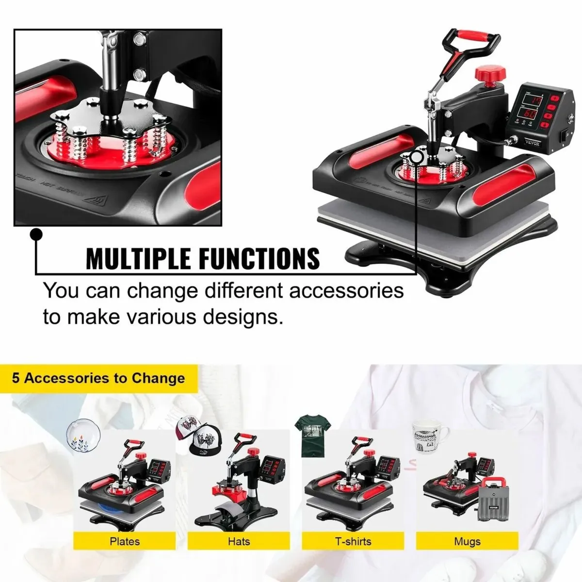 Heat Press Machine 5-in-1 Red 12x15 - Image 2