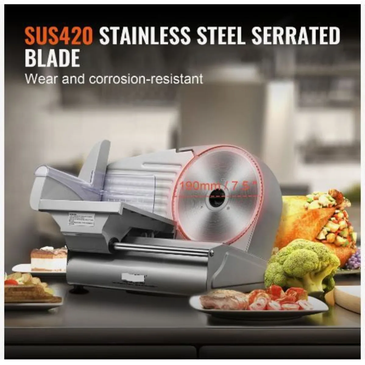 Meat Slicer, 180W Electric Deli Food Slicer - Image 2