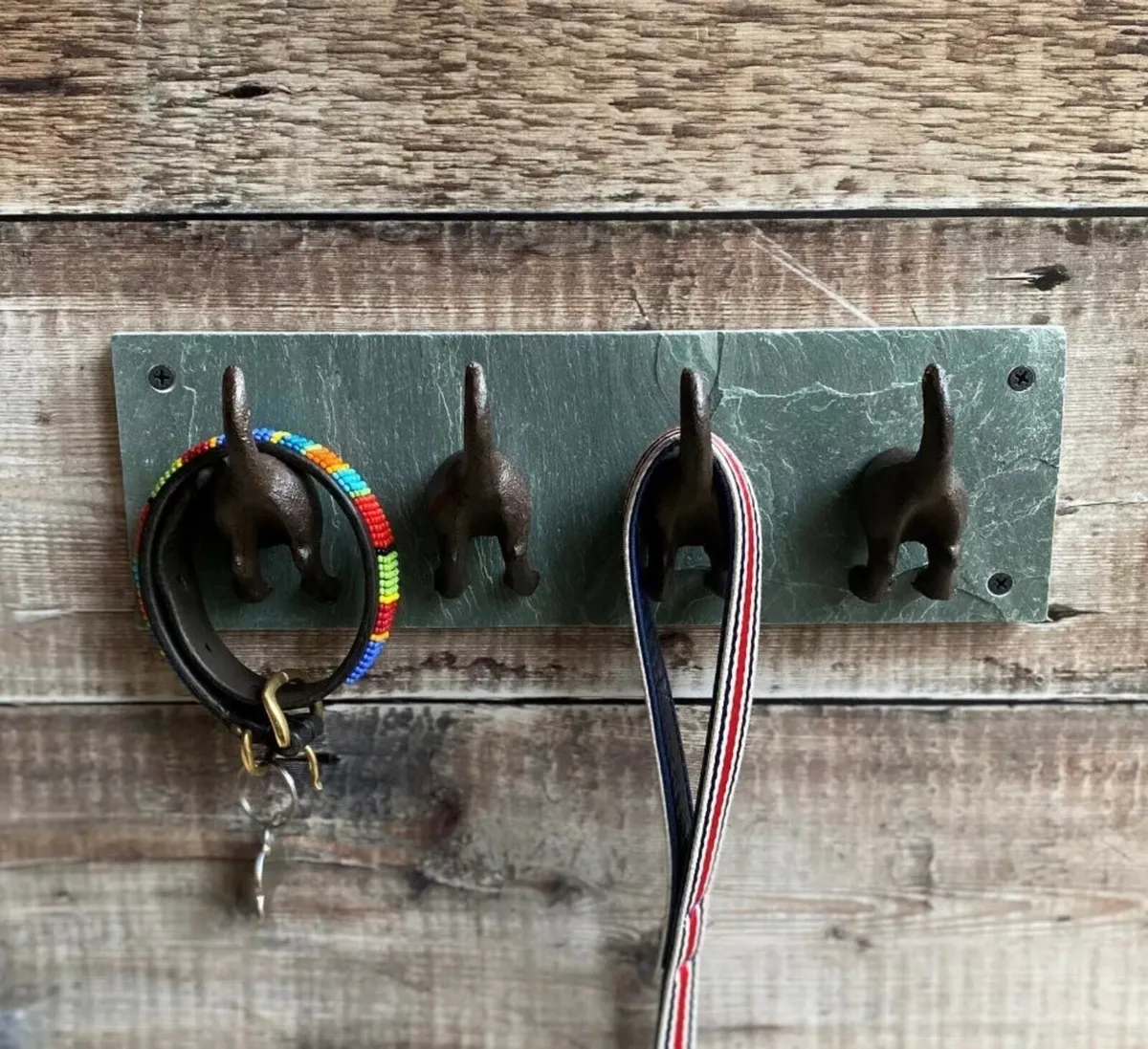 4 Dog Tails Coat Hooks Cast Iron & Slate NEW - Image 1