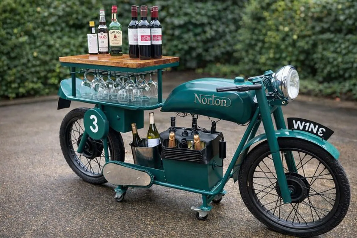 Vintage Style Norton Motorcycle Drinks bar / display Cart - Image 1