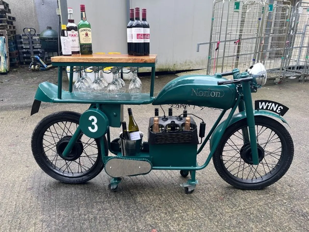 Vintage Style Norton Motorcycle Drinks bar / display Cart - Image 2