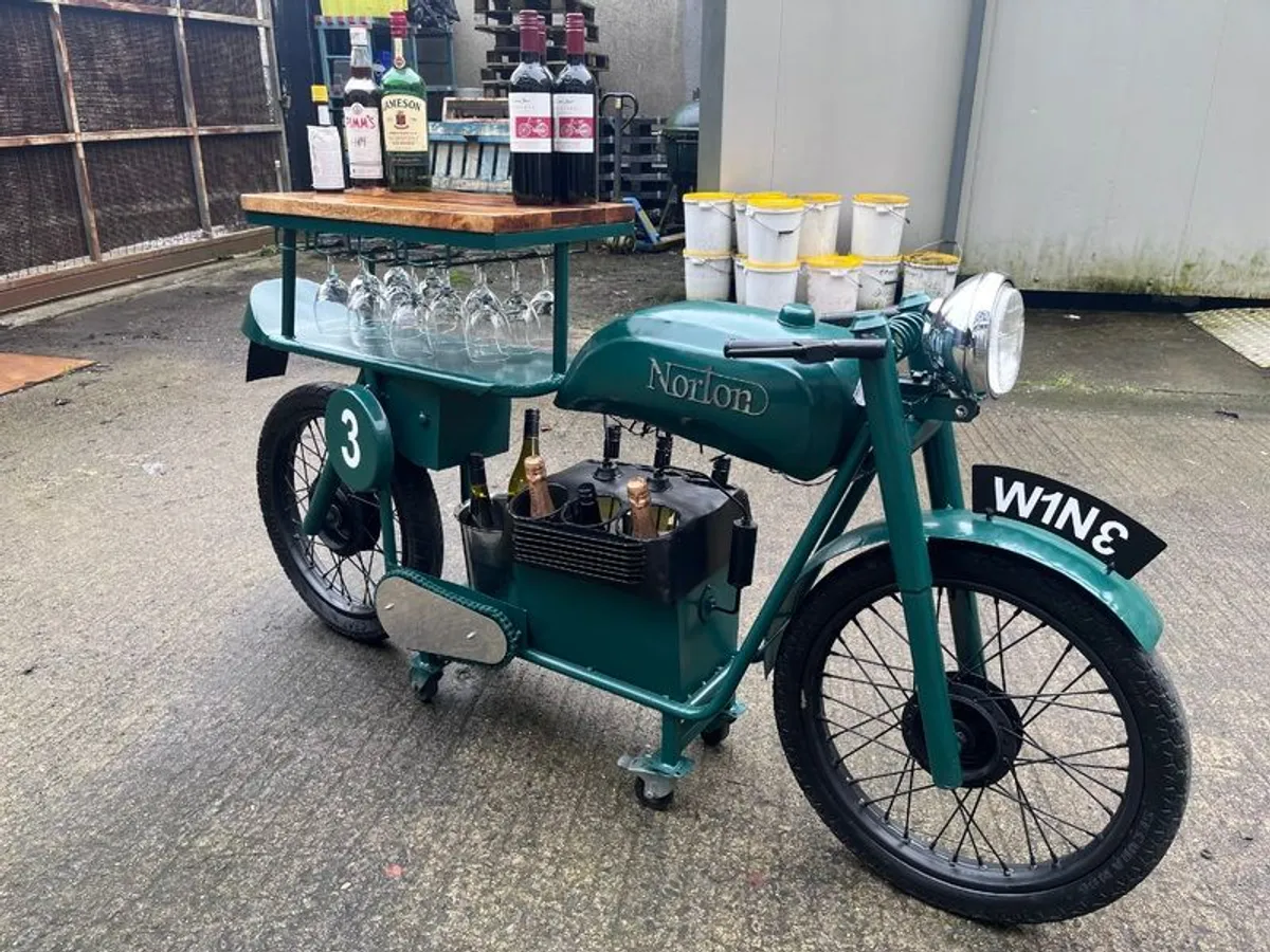Vintage Style Norton Motorcycle Drinks bar / display Cart - Image 3