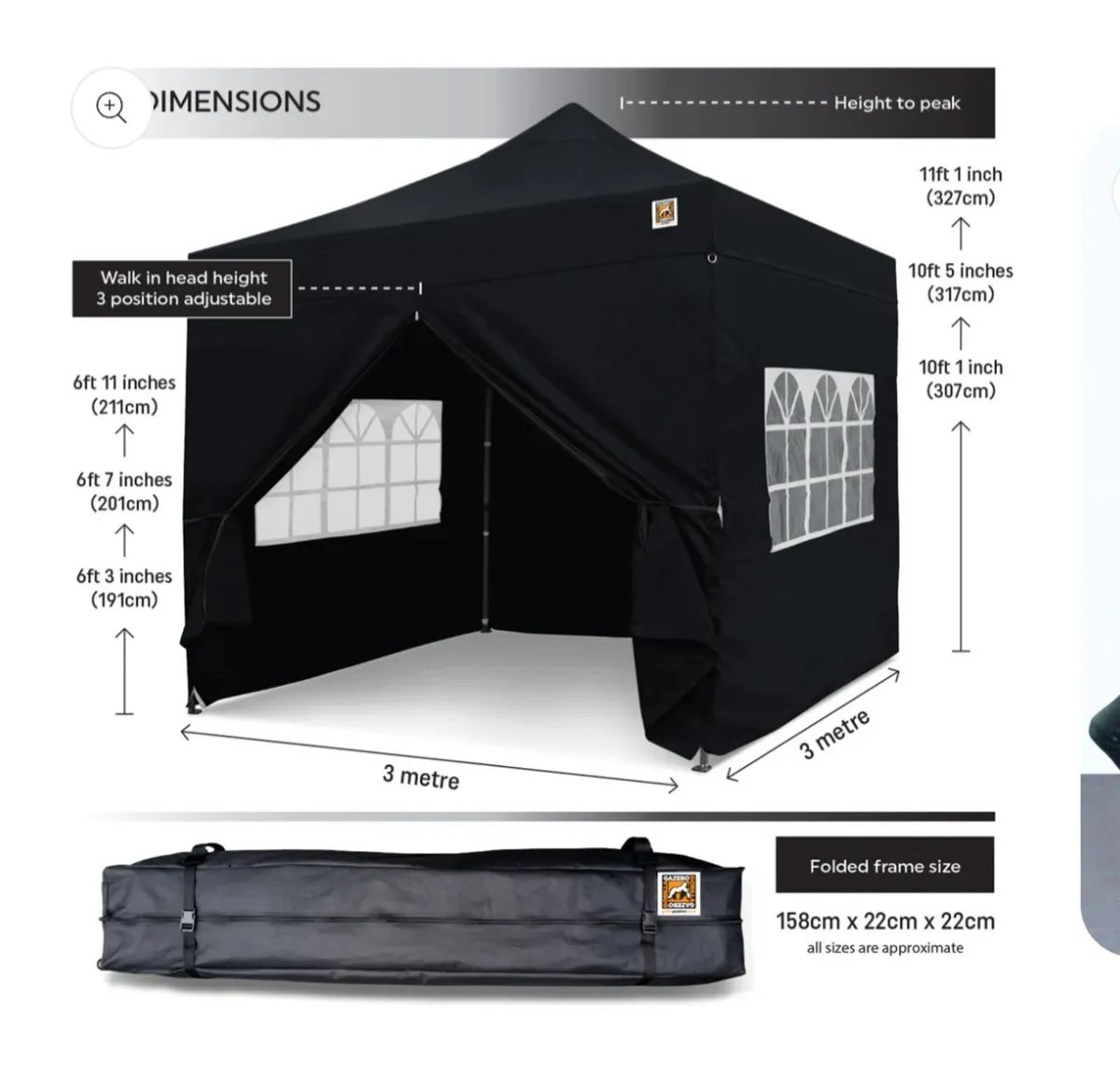 Gorilla Gazebo ® Pop Up 3x3m Heavy Duty Waterproof - Image 2