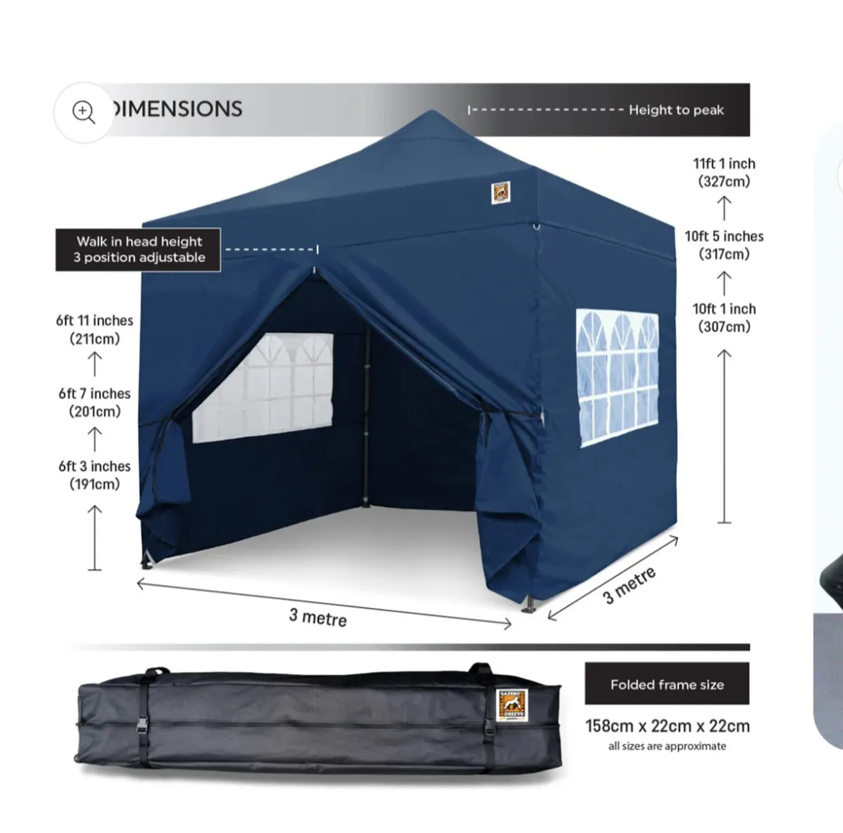Gorilla Gazebo 3m x 3m Pop-Up Gazebo Blue - Image 2