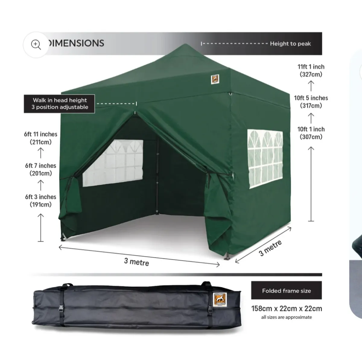 Gorilla Gazebo 3m x 3m Pop-Up Gazebo - 
Green - Image 2