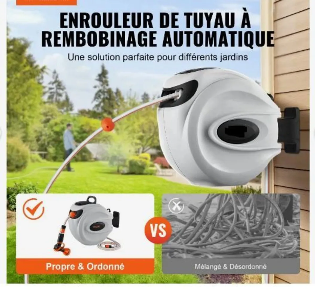 Retractable Hose Reel Water Hose Reel 25m x 1.3cm - Image 2