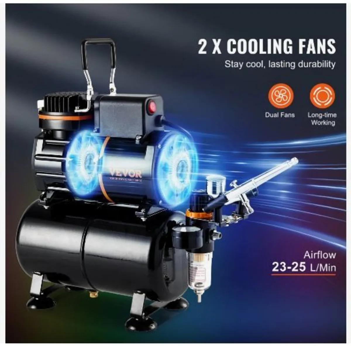 Airbrush Kit, Dual Fan Air Tank Compressor - Image 1