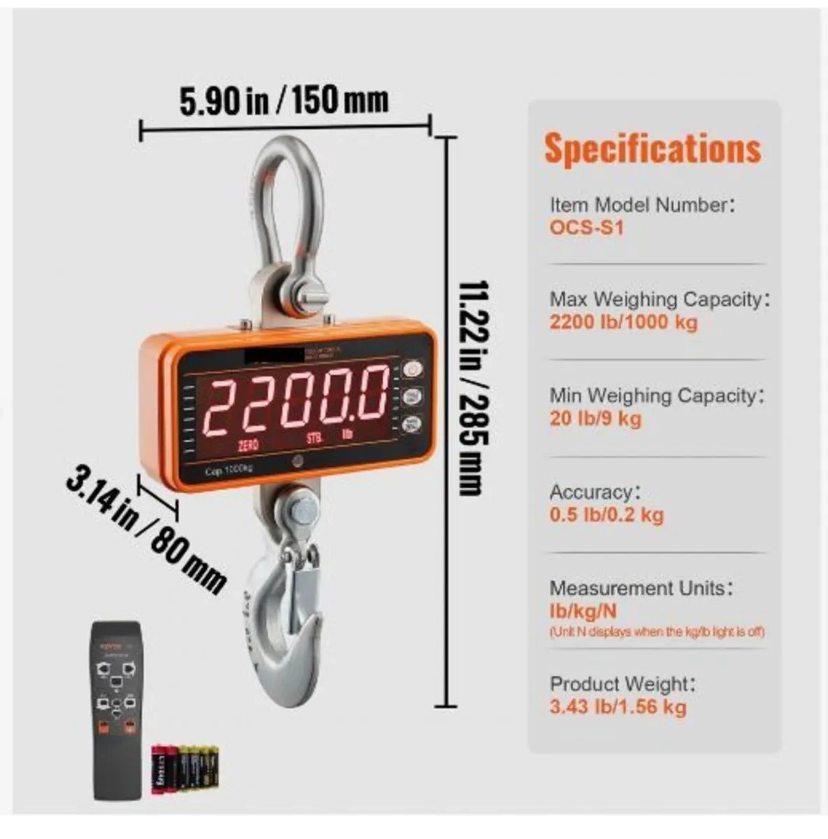 Digital Crane Scale, 2200 lbs/1000 kg - Image 4