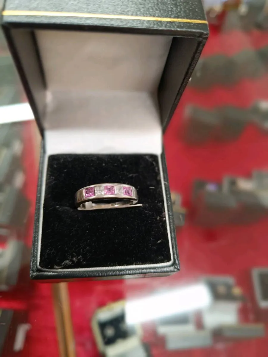 Pink Sapphire & Diamond Eternity Band,18k White G - Image 1
