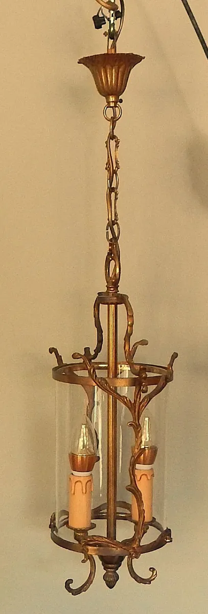 Vintage French Brass Double Light Ceiling Lantern - Image 1