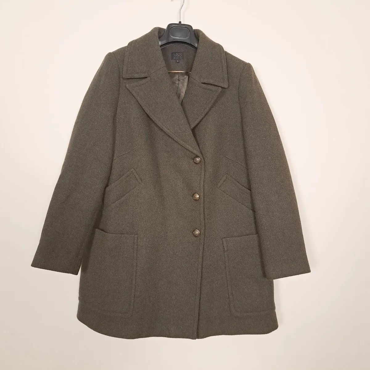 Marks & Spencer Olive Green Textured Peacoat 18UK - Image 1