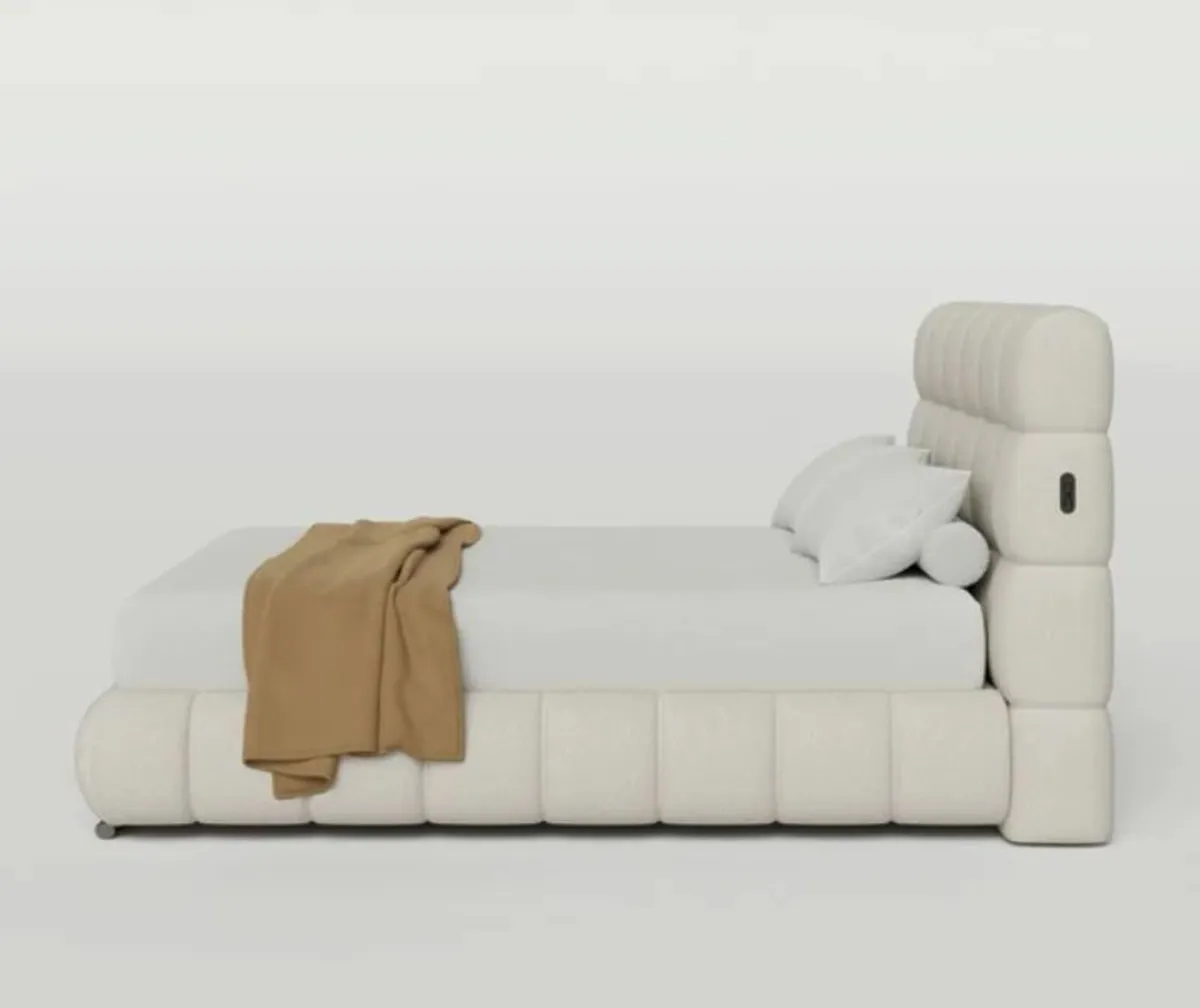 Kelvin Boucle Natural Fabric Ottoman / 2 Sizes - Image 2