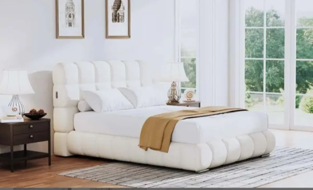 Kelvin Boucle Natural Fabric Ottoman / 2 Sizes - Image 1