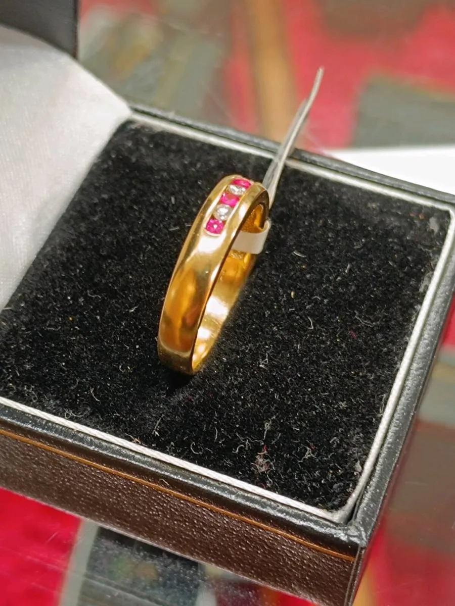 Diamond & Ruby Eternity Band Ring 18k Yellow Gold - Image 3