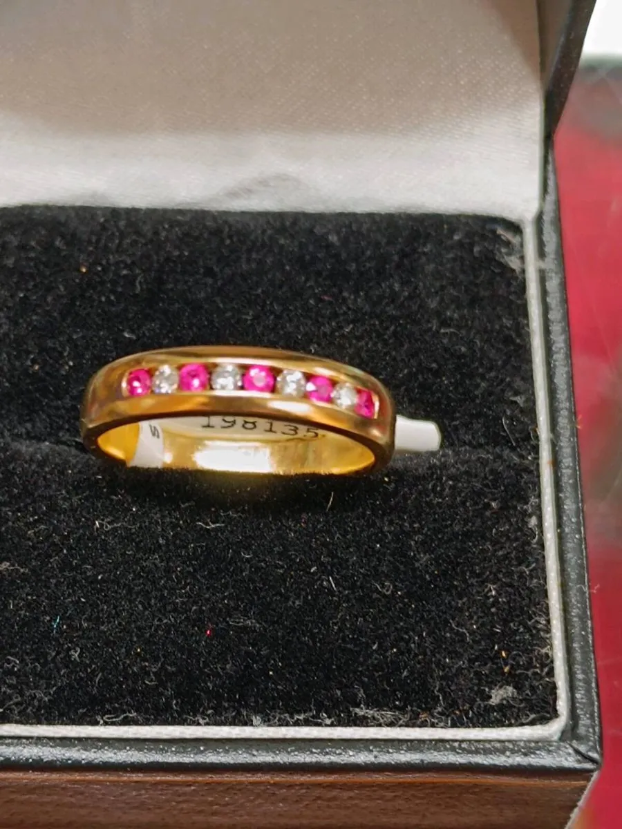 Diamond & Ruby Eternity Band Ring 18k Yellow Gold - Image 2