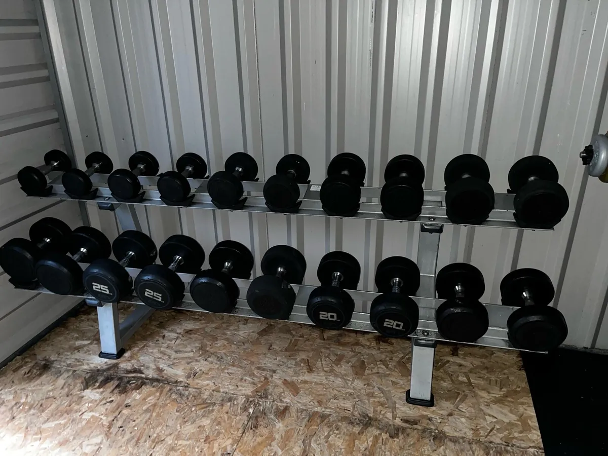 5-27.5kg rubber dumbbells commercial & rack - Image 2