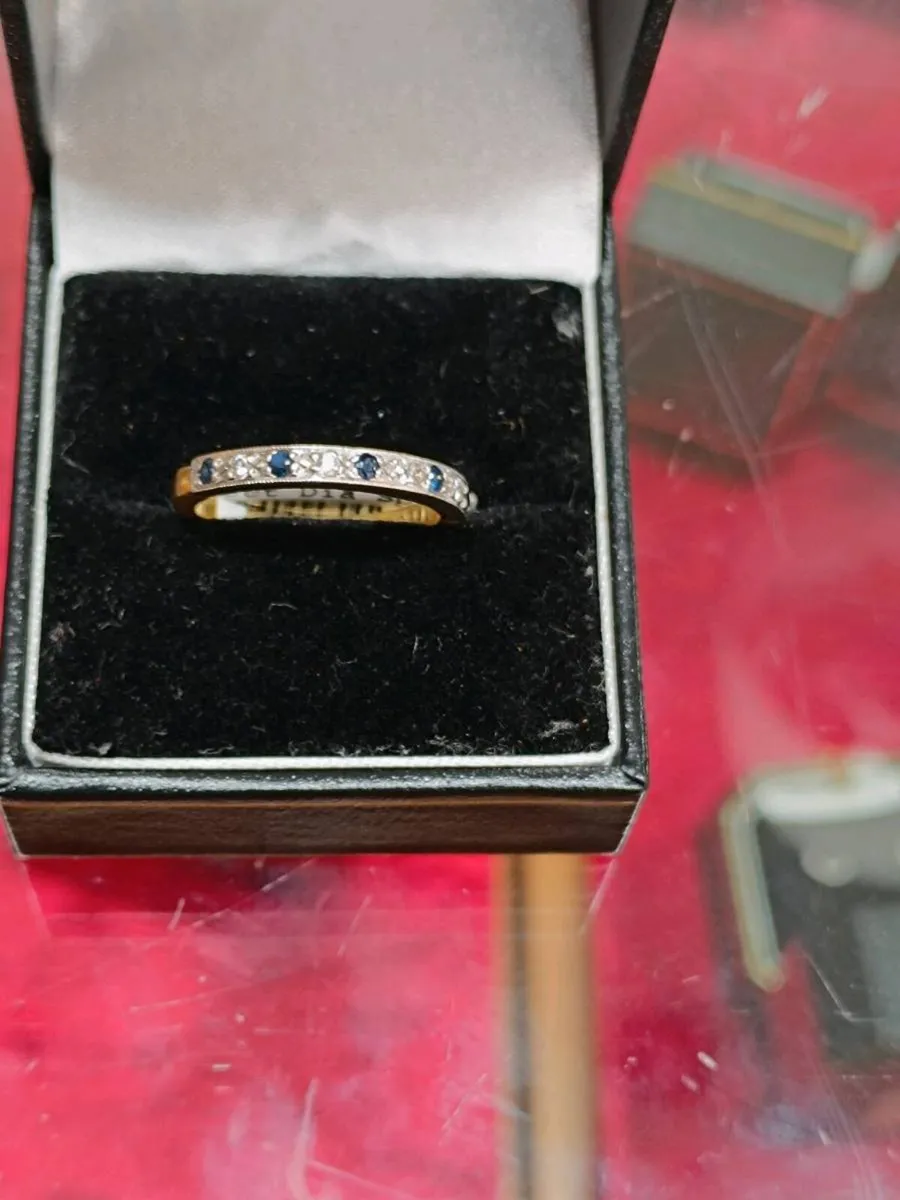 Sapph& Diamond Eternity Band Ring,18k Yellow Gold - Image 1