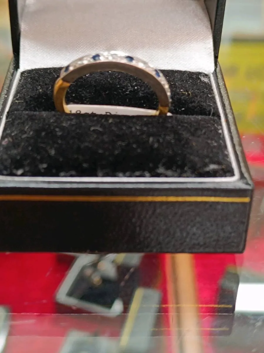 Sapph& Diamond Eternity Band Ring,18k Yellow Gold - Image 2