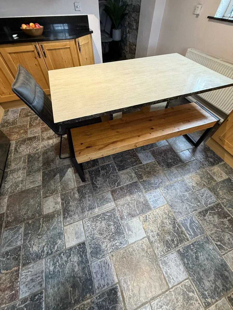 Italian marble dining table/ chairs and bench x2 - Image 1