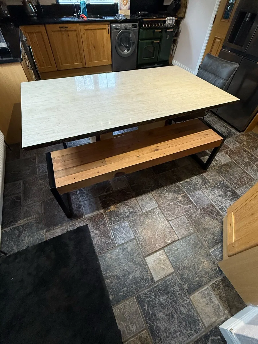 Italian marble dining table/ chairs and bench x2 - Image 2