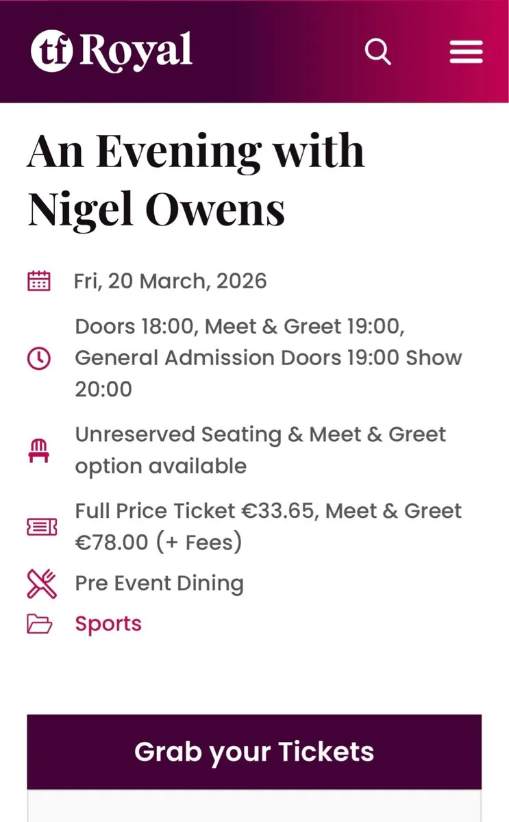 Nigel Owens Tickets x 2 - Image 2