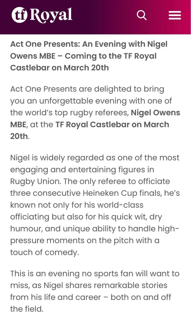Nigel Owens Tickets x 2 - Image 3