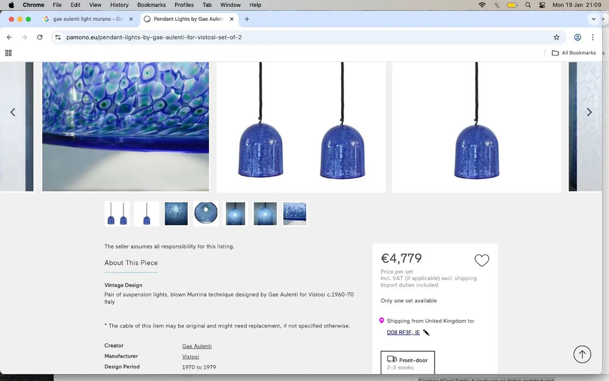 designer pair lights pendant glass italian aulenti - Image 4