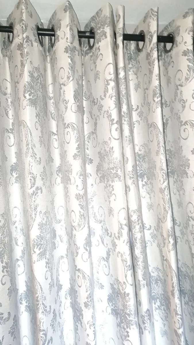 Duck Egg Blue/Grey Patterned Curtains – Lined - Image 1