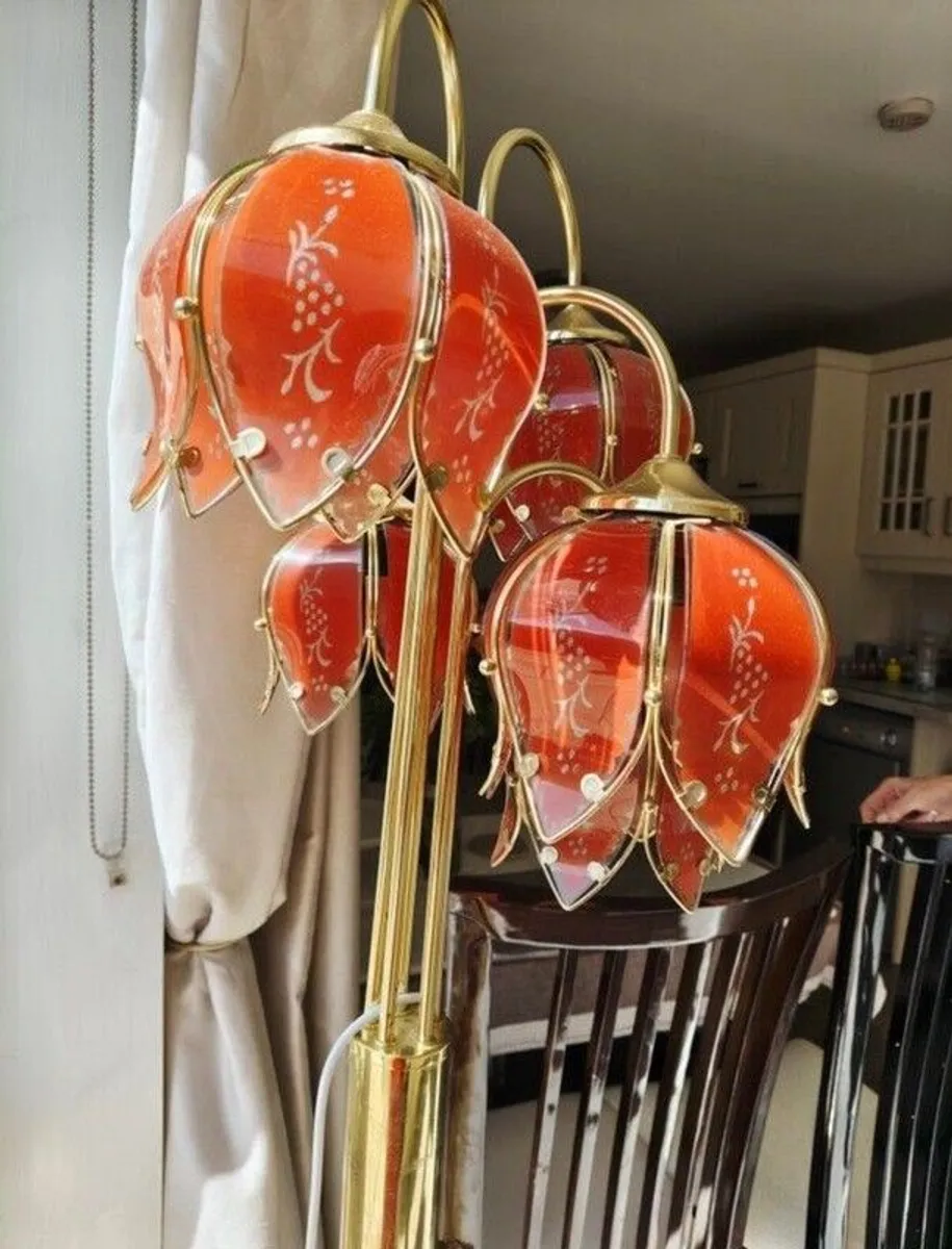 Modernist Hollywood Regency Tree Floor Lamp w Murano Pink Glass Flower Bouquet - Image 1