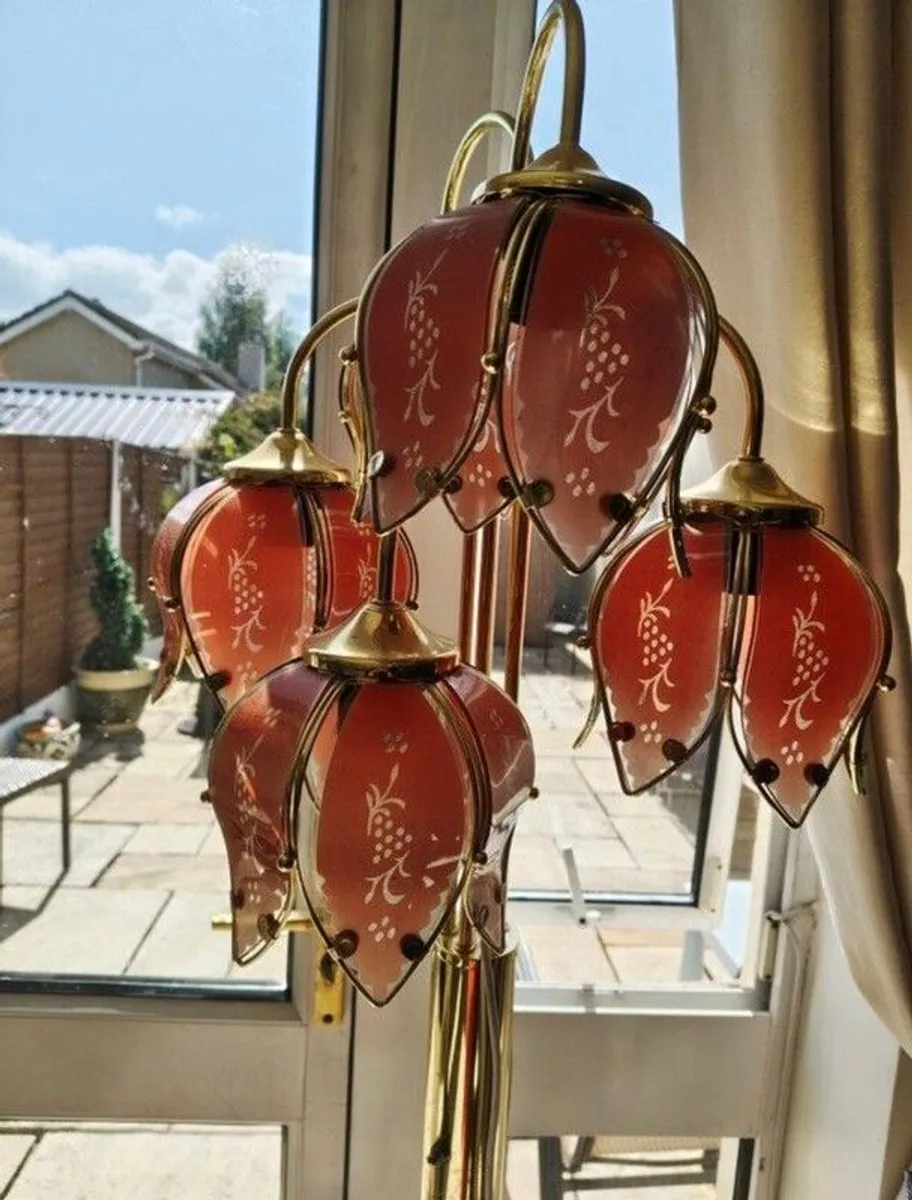 Modernist Hollywood Regency Tree Floor Lamp w Murano Pink Glass Flower Bouquet - Image 3