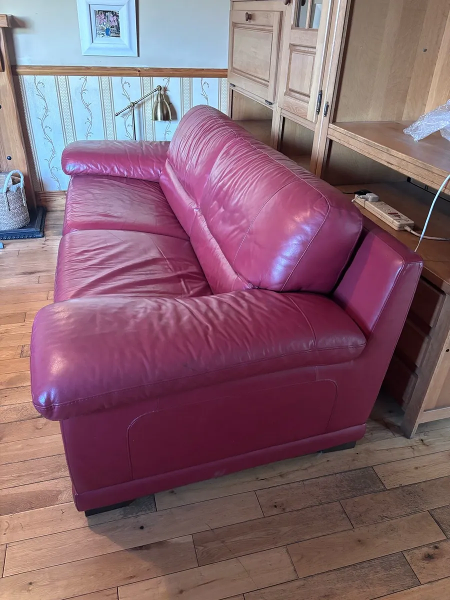 Genuine Italian red leather sofa bed - Image 2