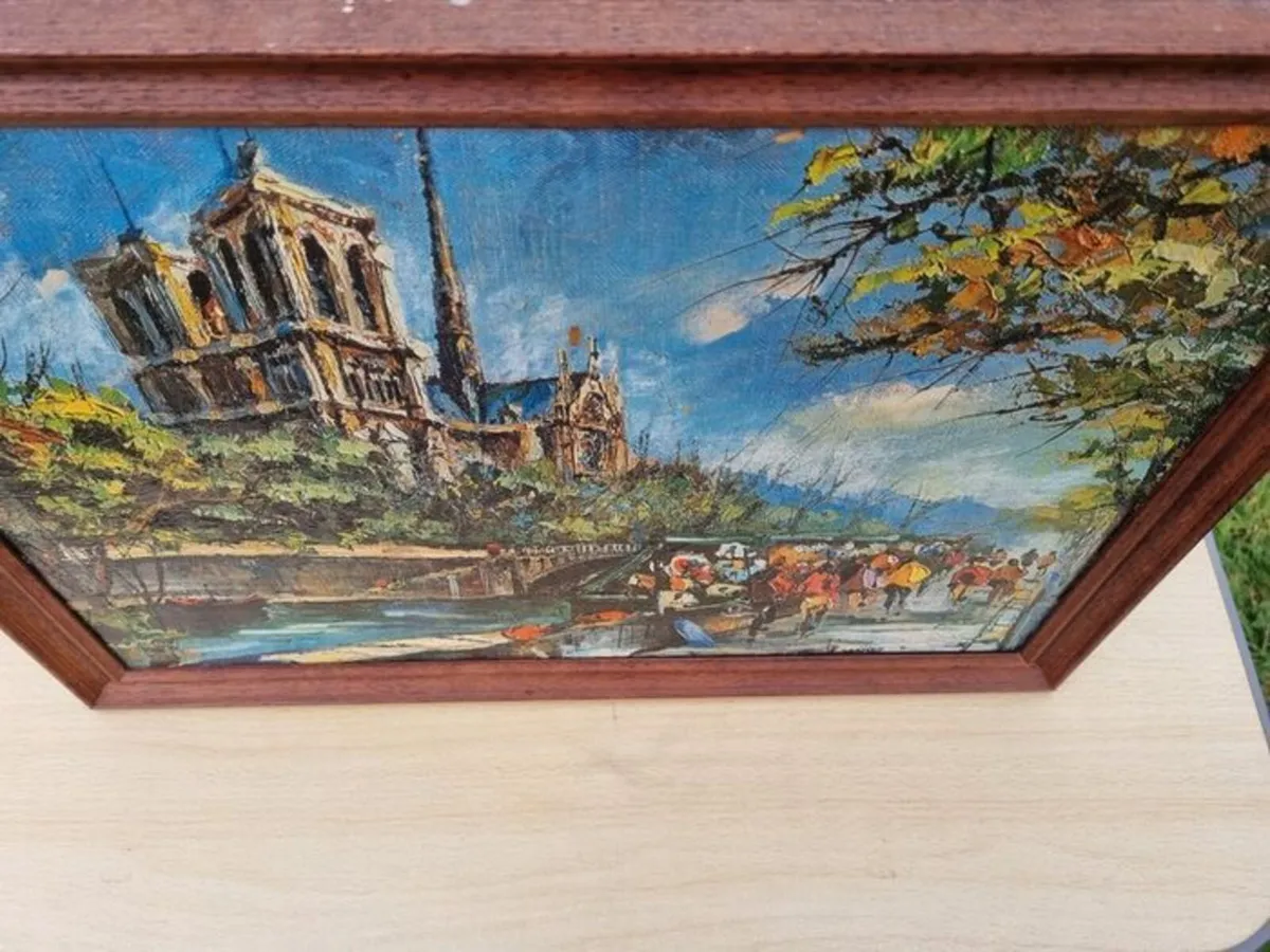 Vintage oil painting Paris Notre Dame Cathedral - Image 2