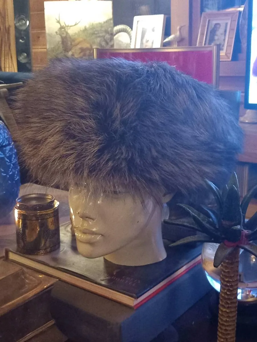 Silver fox and lamb leather hat, D18 post 7e - Image 1