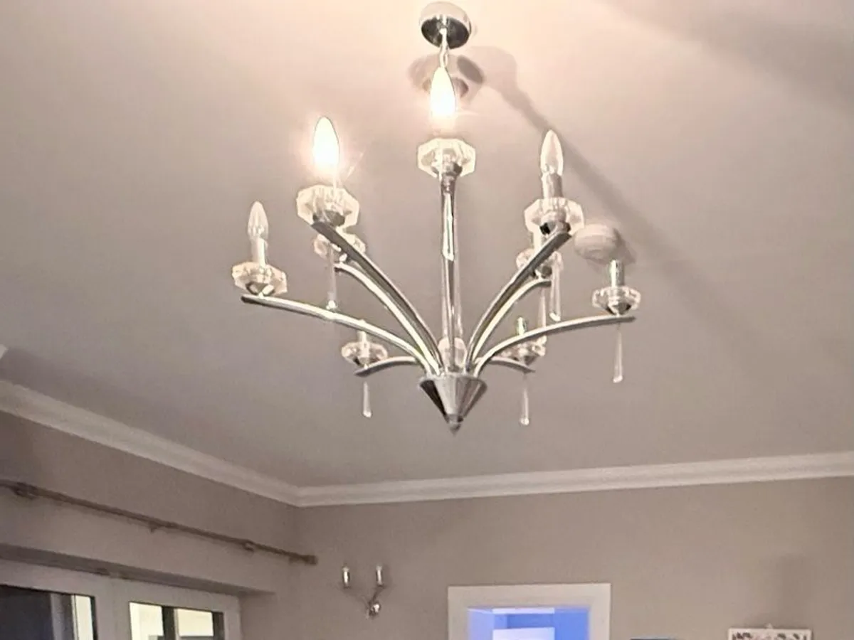 Chrome chandelier & wall lights - Image 1